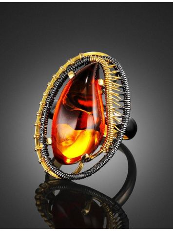 Cognac Amber Adjustable Ring In Gold-Plated Silver The Triumph, Ring Size: Adjustable, image , picture 2