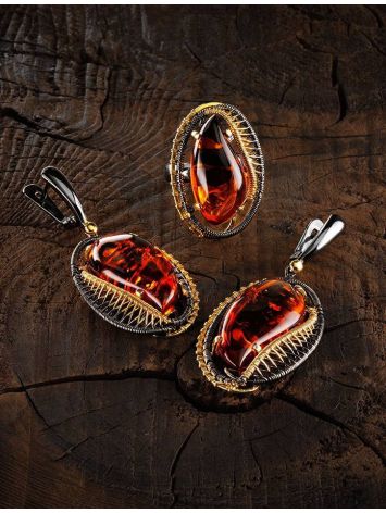 Cognac Amber Adjustable Ring In Gold-Plated Silver The Triumph, Ring Size: Adjustable, image , picture 4