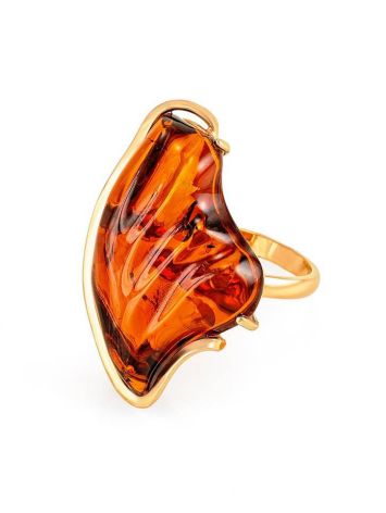 Gold-Plated Silver Ring With Cognac Amber The Lagoon, Ring Size: Adjustable, image , picture 3