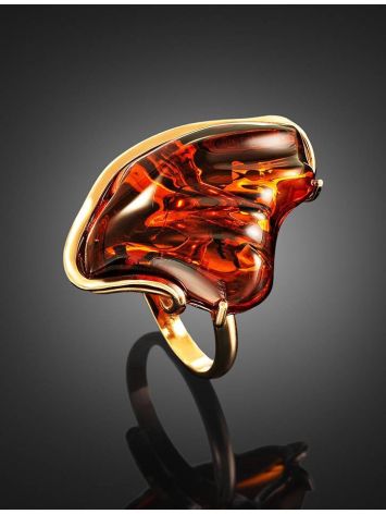 Gold-Plated Silver Ring With Cognac Amber The Lagoon, Ring Size: Adjustable, image , picture 2