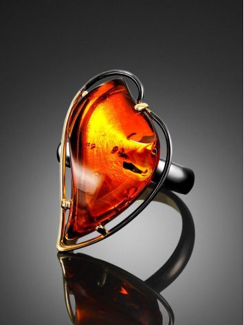 Handcrafted Amber Cocktail Ring In Gold Plated Silver The Rialto, Ring Size: Adjustable, image , picture 2