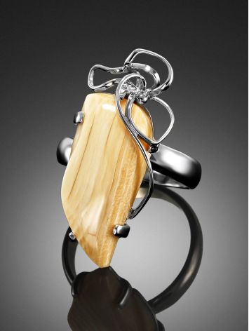 Bold Silver Cocktail Ring With Mammoth Tusk The Era, Ring Size: Adjustable, image , picture 2