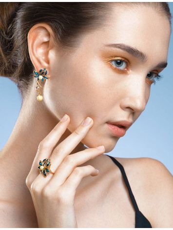 Bold Floral Ring With Amber And Enamel The Verona, Ring Size: 5.5 / 16, image , picture 3