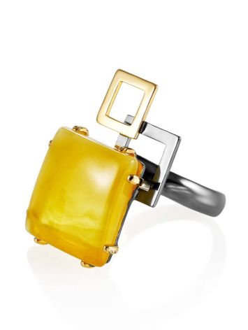 Geometric Adjustable Silver Ring With Natural Amber The Picasso, Ring Size: Adjustable, image , picture 3