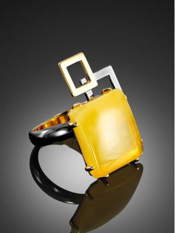 Geometric Adjustable Silver Ring With Natural Amber The Picasso, Ring Size: Adjustable, image , picture 2