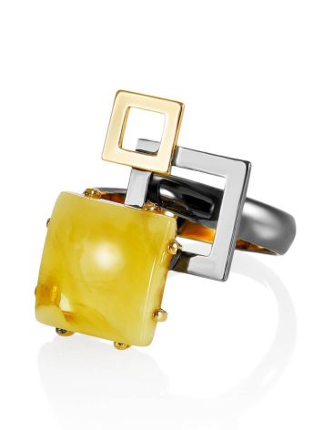 Extraordinary Silver Adjustable Ring With Amber The Picasso, Ring Size: Adjustable, image , picture 3