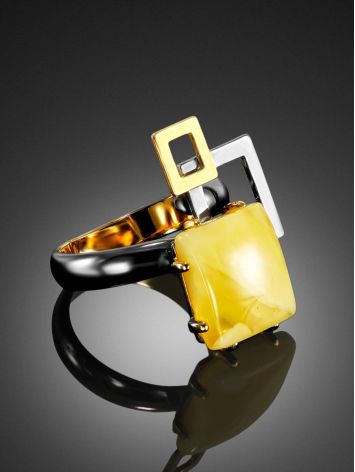 Extraordinary Silver Adjustable Ring With Amber The Picasso, Ring Size: Adjustable, image , picture 2
