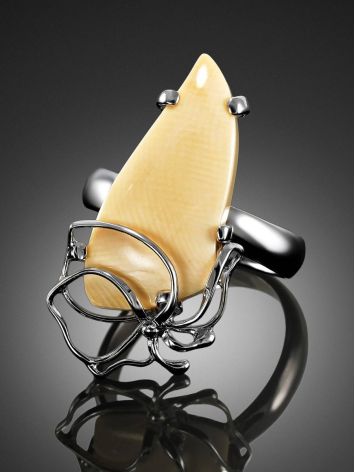 Silver Adjustable Ring With Mammoth Tusk The Era, Ring Size: Adjustable, image , picture 2