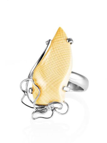 Stylish Gold-Plated Silver Ring With Natural Mammoth Tusk the Era, Ring Size: Adjustable, image , picture 3