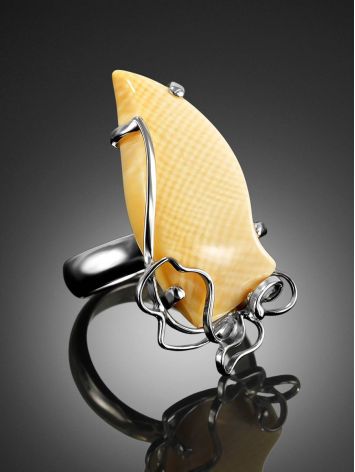 Stylish Gold-Plated Silver Ring With Natural Mammoth Tusk the Era, Ring Size: Adjustable, image , picture 2