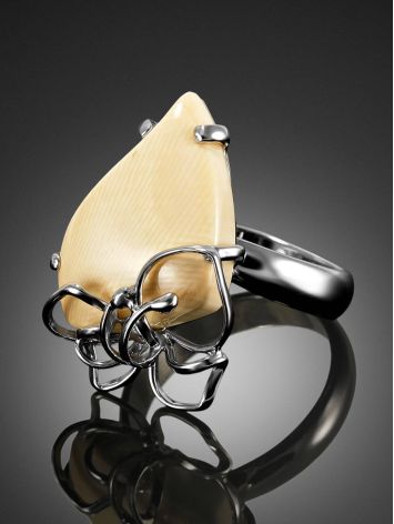 Handcrafted Silver Adjustable Ring With Mammoth Tusk The Era, Ring Size: Adjustable, image , picture 2
