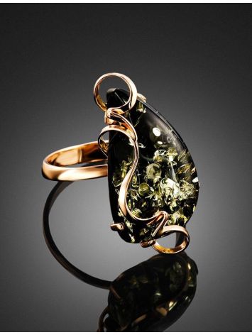 Adjustable Golden Ring With Green Amber The Rialto, Ring Size: Adjustable, image , picture 2
