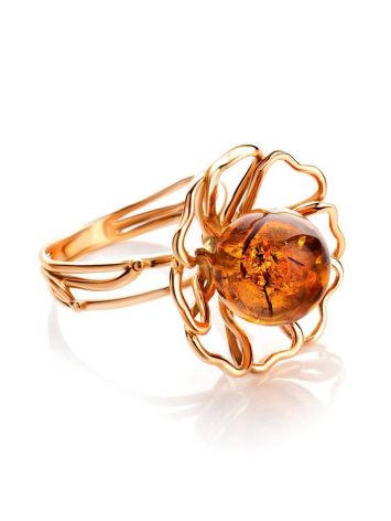 Adjustable Gold-Plated Ring With Cognac Amber The Daisy, Ring Size: Adjustable, image , picture 3