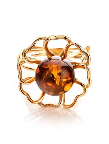 Adjustable Gold-Plated Ring With Cognac Amber The Daisy, Ring Size: Adjustable, image , picture 4