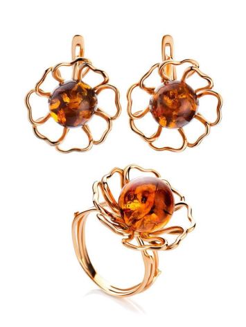 Adjustable Gold-Plated Ring With Cognac Amber The Daisy, Ring Size: Adjustable, image , picture 6