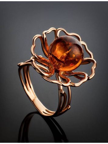 Adjustable Gold-Plated Ring With Cognac Amber The Daisy, Ring Size: Adjustable, image , picture 2