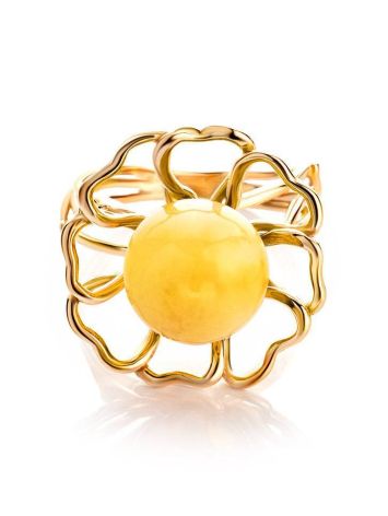 Ultra Feminine Amber Ring In Gold-Plated Silver The Daisy, Ring Size: Adjustable, image , picture 4