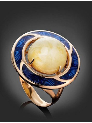 Amber and Blue Enamel Ring In Gold-Plated Silver The Empire, Ring Size: 6.5 / 17, image , picture 2