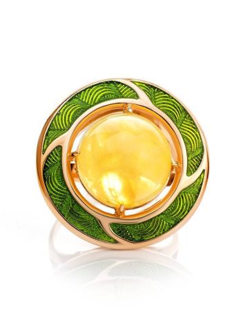 Amber and Green Enamel Ring In Gold-Plated Silver The Empire, Ring Size: 6.5 / 17, image , picture 4