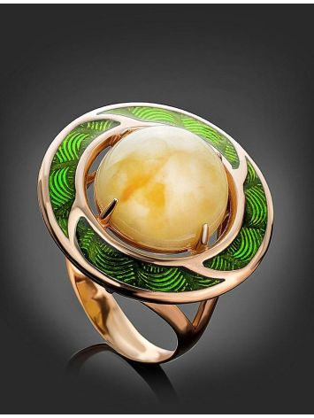 Amber and Green Enamel Ring In Gold-Plated Silver The Empire, Ring Size: 6.5 / 17, image , picture 2