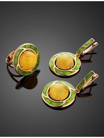 Amber and Green Enamel Ring In Gold-Plated Silver The Empire, Ring Size: 6.5 / 17, image , picture 5