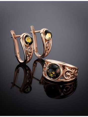 Refined Gold-Plated Ring With Green Amber The Scheherazade, Ring Size: 13 / 22, image , picture 5