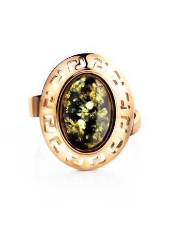 Adjustable Gold-Plated Ring With Green Amber The Ellas, Ring Size: Adjustable, image , picture 3