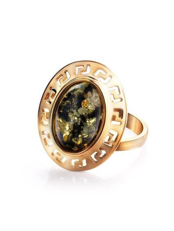 Adjustable Gold-Plated Ring With Green Amber The Ellas, Ring Size: Adjustable, image , picture 4