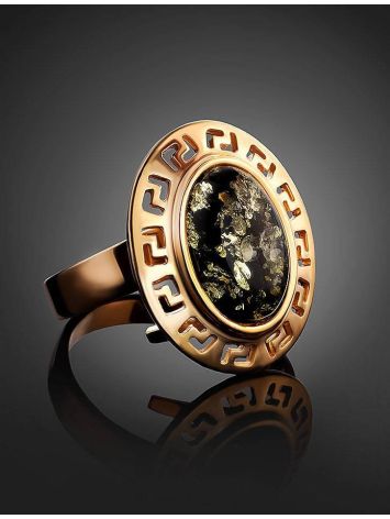 Adjustable Gold-Plated Ring With Green Amber The Ellas, Ring Size: Adjustable, image , picture 2