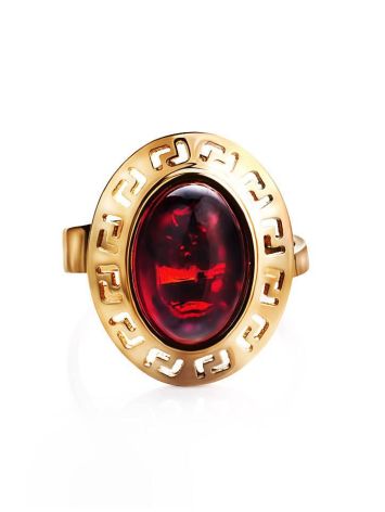 Adjustable Gold-Plated Ring With Cherry Amber The Ellas, Ring Size: Adjustable, image , picture 3