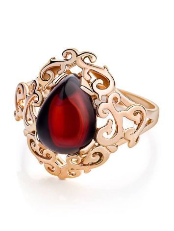 Romantic Glamour Amber Ring In Gold-Plated Sterling Silver The Luxor, Ring Size: 9.5 / 19.5, image , picture 4