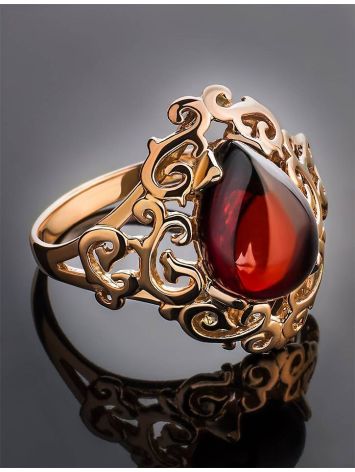 Romantic Glamour Amber Ring In Gold-Plated Sterling Silver The Luxor, Ring Size: 9.5 / 19.5, image , picture 2