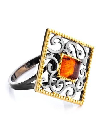 Gold-Plated Ring With Cognac Amber The Arabesque, Ring Size: 10 / 20, image , picture 5