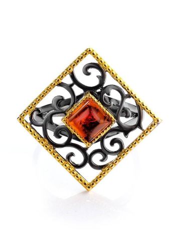 Gold-Plated Ring With Cognac Amber The Arabesque, Ring Size: 10 / 20, image , picture 4