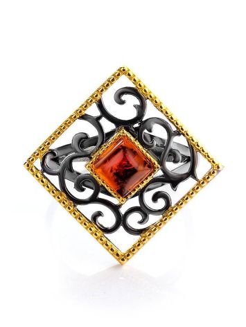 Gold-Plated Ring With Cognac Amber The Arabesque, Ring Size: 9.5 / 19.5, image , picture 4