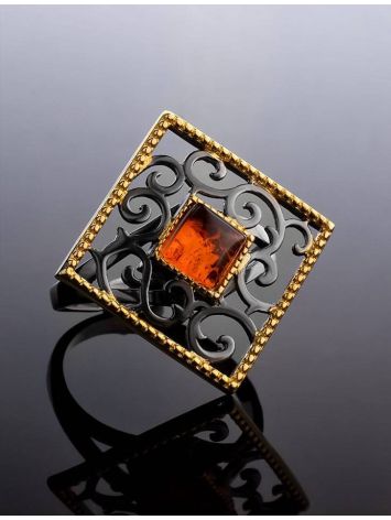 Gold-Plated Ring With Cognac Amber The Arabesque, Ring Size: 10 / 20, image , picture 2