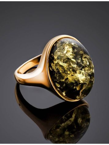 Green Amber Ring In Gold-Plated Silver The Goji, Ring Size: 6.5 / 17, image , picture 2