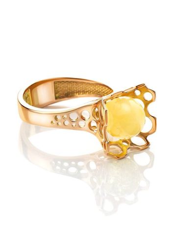 Gold-Plated Ring With Round Cut Honey Amber The Geneva, Ring Size: 6.5 / 17, image , picture 3