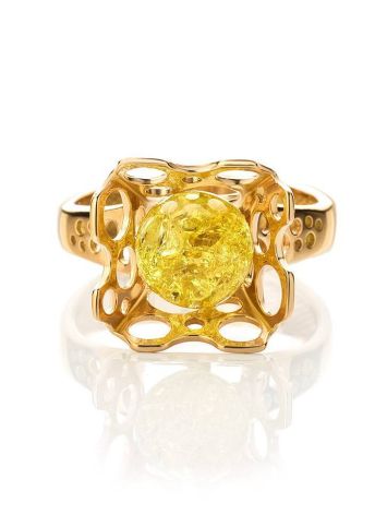 Lemon Amber Ring In Gold-Plated Silver The Geneva, Ring Size: 6 / 16.5, image , picture 3