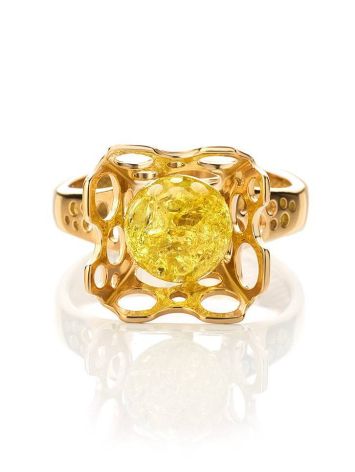 Lemon Amber Ring In Gold-Plated Silver The Geneva, Ring Size: 8.5 / 18.5, image , picture 3