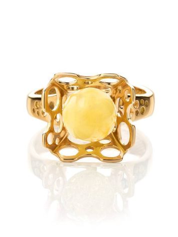 Gold-Plated Ring With Round Cut Honey Amber The Geneva, Ring Size: 6.5 / 17, image , picture 4