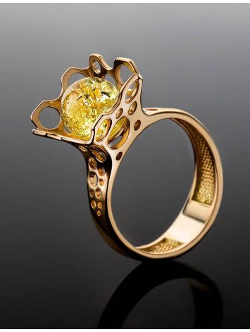 Lemon Amber Ring In Gold-Plated Silver The Geneva, Ring Size: 8.5 / 18.5, image , picture 2