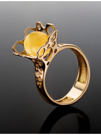 Gold-Plated Ring With Round Cut Honey Amber The Geneva, Ring Size: 6.5 / 17, image , picture 5