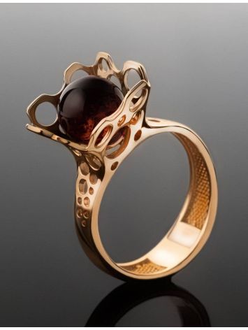 Gold-Plated Ring With Cherry Amber The Geneva, Ring Size: 8 / 18, image , picture 2