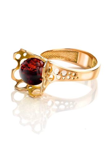 Gold-Plated Ring With Cherry Amber The Geneva, Ring Size: 8 / 18, image , picture 3