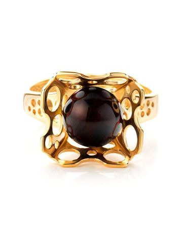 Gold-Plated Ring With Cherry Amber The Geneva, Ring Size: 8 / 18, image , picture 4