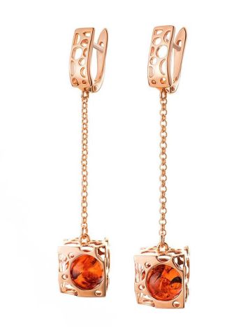 Cherry Amber Earrings In Gold-Plated Silver The Geneva, image , picture 4
