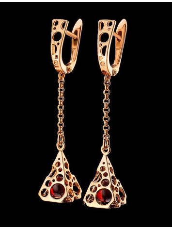 Cherry Amber Earrings In Gold-Plated Silver The Geneva, image , picture 2