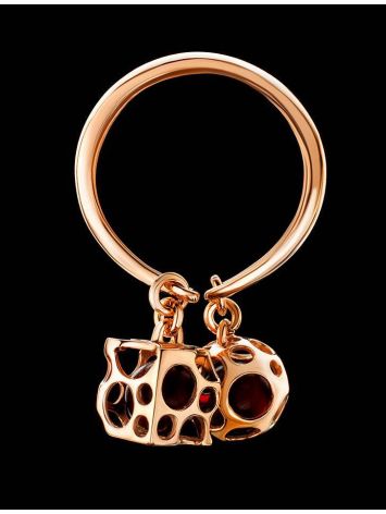 Dangle Gold-Plated Ring With Cherry Amber The Geneva, Ring Size: 5.5 / 16, image , picture 2