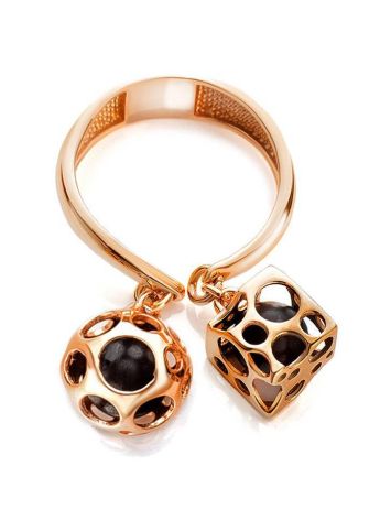 Dangle Gold-Plated Ring With Cherry Amber The Geneva, Ring Size: 5.5 / 16, image , picture 3